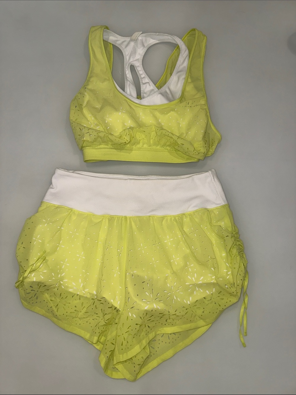 Free people movement Lime Green Laser-Cut Sports Bra & Short Set
